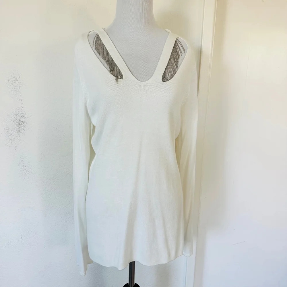 Tahari Women's Embellished
Cutout Cropped Sweatshirt Top
Ivory Large
